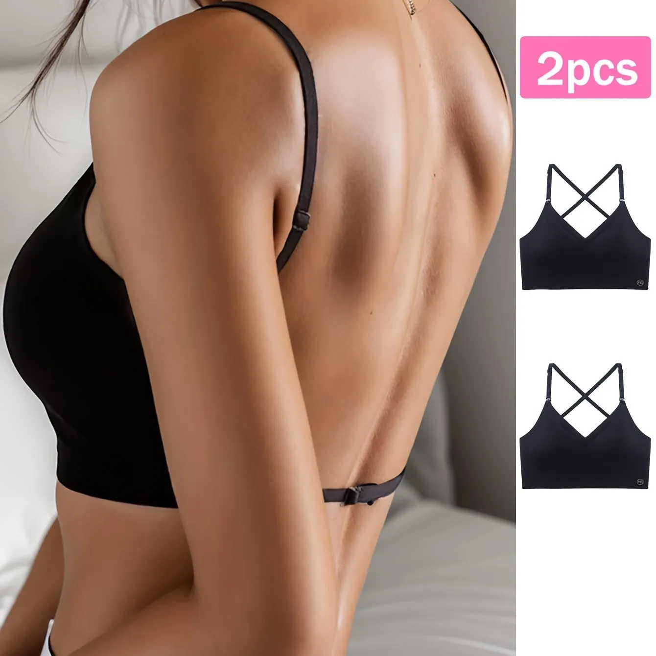 2-Pack Seamless U-Backless Sports Bras - Ultra-Breathable, Comfortable Crop Top for Yoga & Fitness