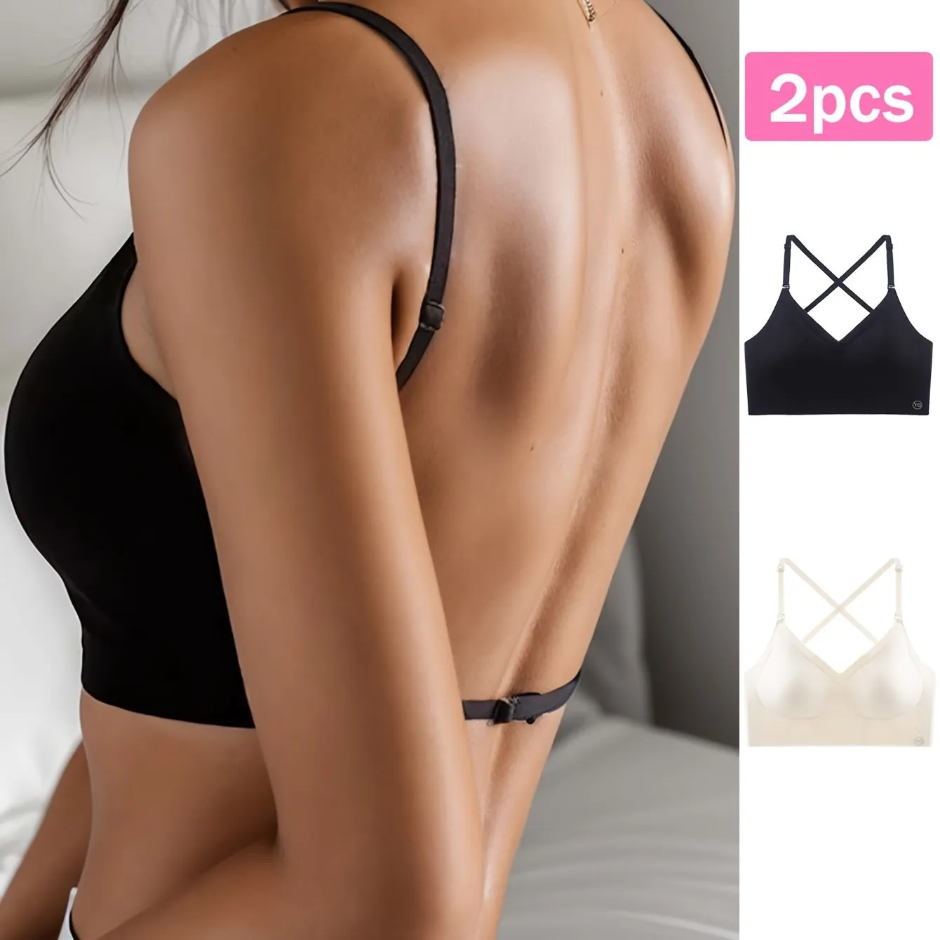 2-Pack Seamless U-Backless Sports Bras - Ultra-Breathable, Comfortable Crop Top for Yoga & Fitness