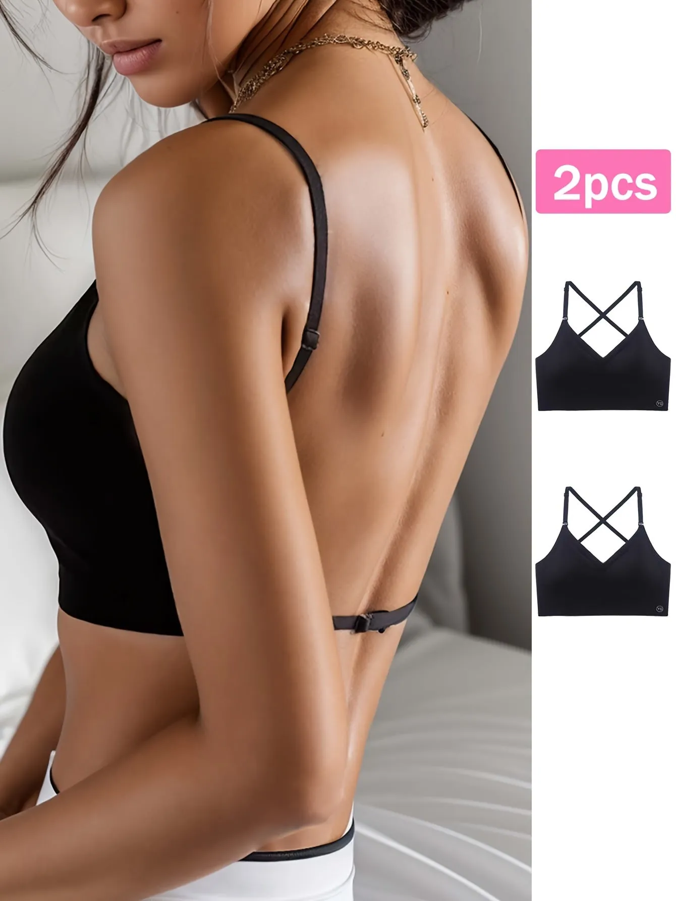 2-Pack Seamless U-Backless Sports Bras - Ultra-Breathable, Comfortable Crop Top for Yoga & Fitness