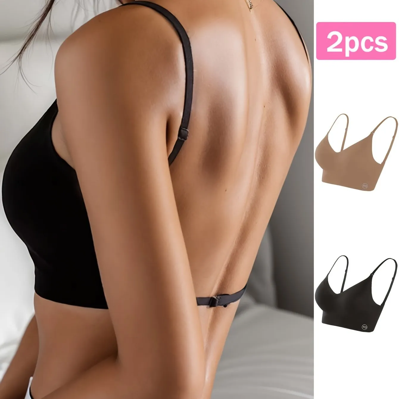 2-Pack Seamless U-Backless Sports Bras - Ultra-Breathable, Comfortable Crop Top for Yoga & Fitness