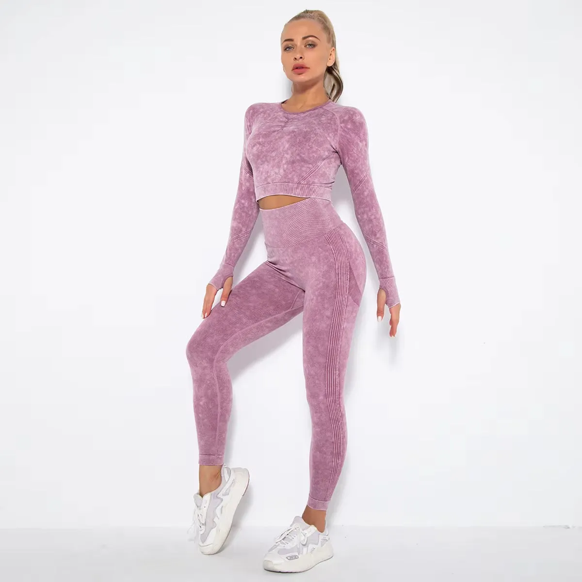 2 Pcs Cropped Top Gym Sets Seamless Women'S Yoga Workout Fitness Clothing Push up Leggings Sports Wear Woman Suits Tracksuit