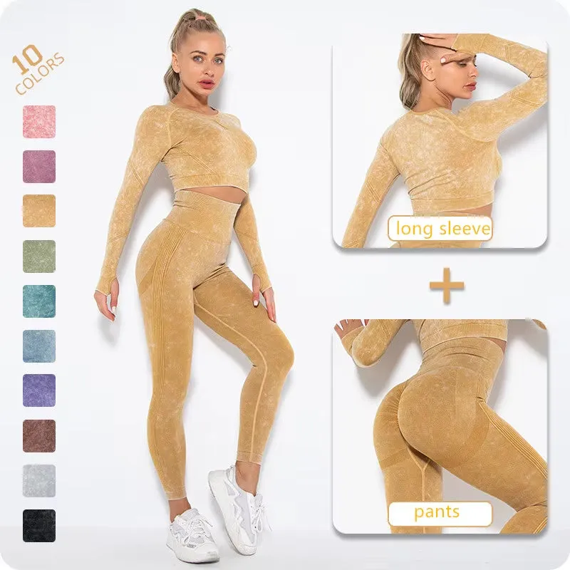 2 Pcs Cropped Top Gym Sets Seamless Women'S Yoga Workout Fitness Clothing Push up Leggings Sports Wear Woman Suits Tracksuit
