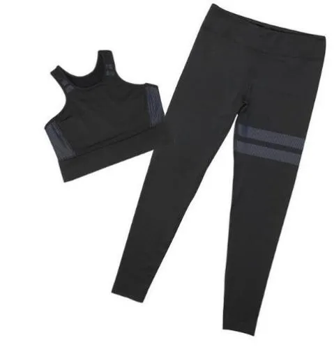 2pcs Solid & stripe yoga set