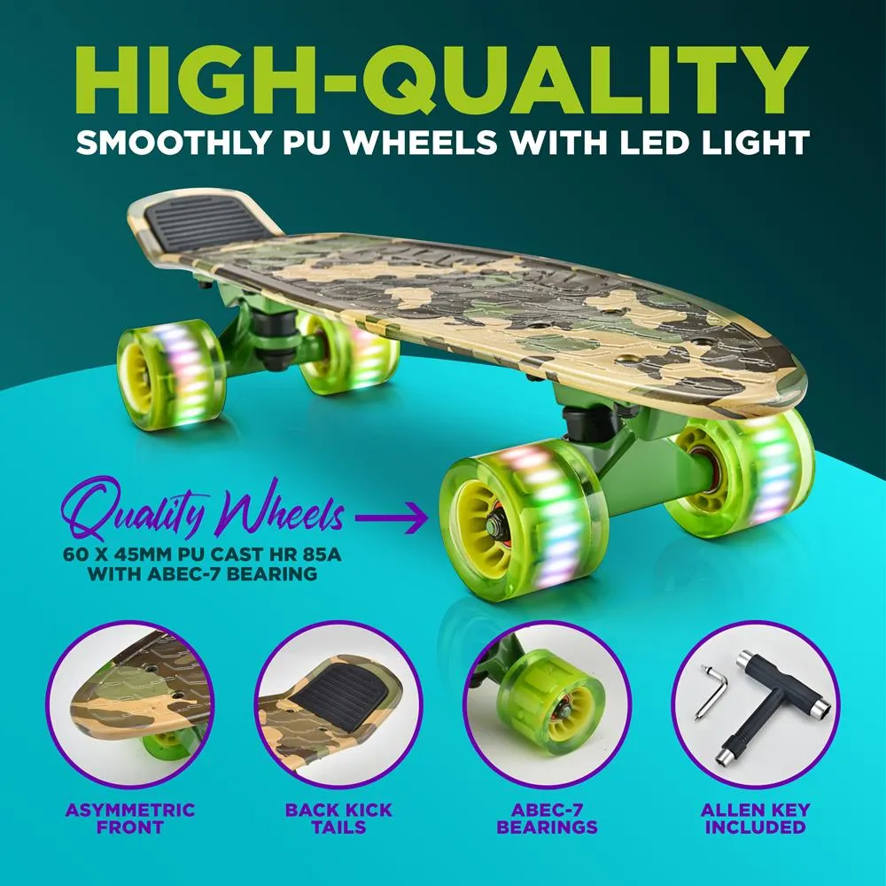 6'' Pp Deck Skateboard - Mini Cruiser Skateboard, Designed For Kids, Teens, And Adults (Camo)