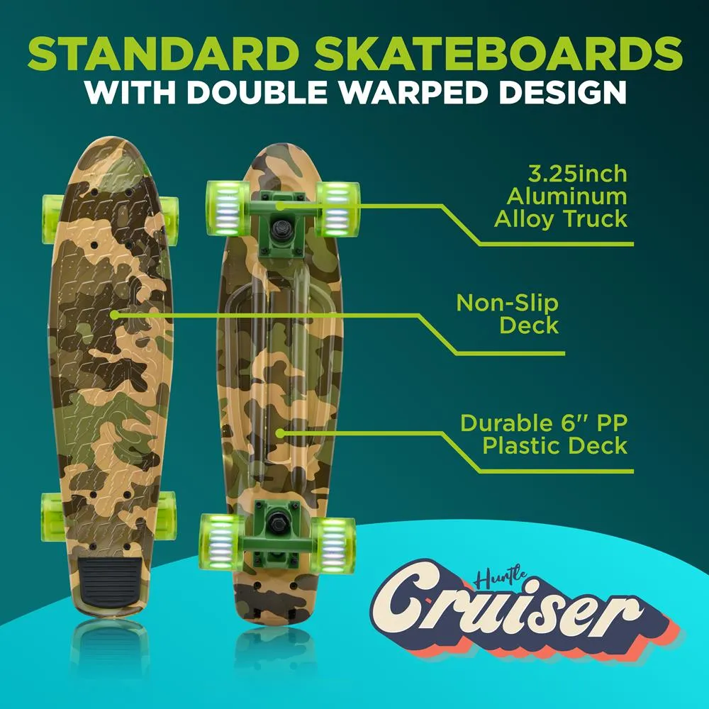 6'' Pp Deck Skateboard - Mini Cruiser Skateboard, Designed For Kids, Teens, And Adults (Camo)