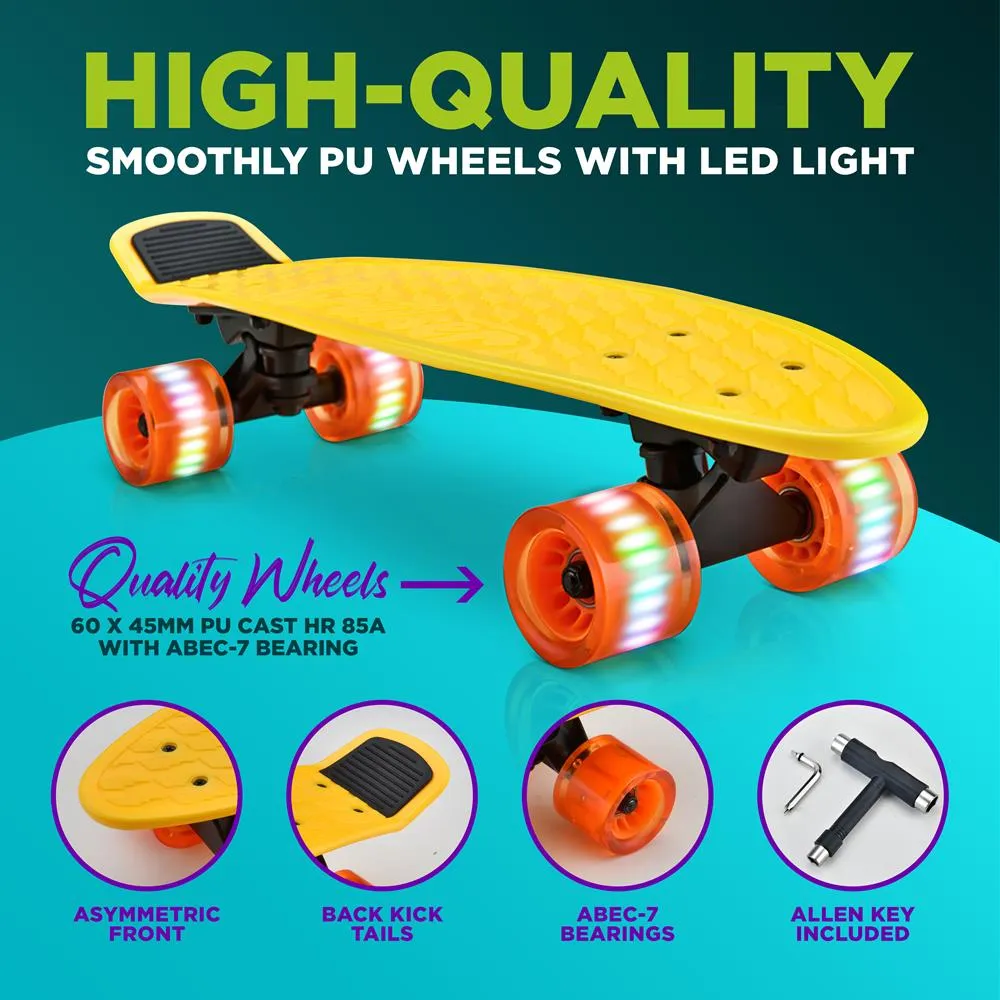 6'' Pp Deck Skateboard - Mini Cruiser Skateboard, Designed For Kids, Teens, And Adults (Yellow)