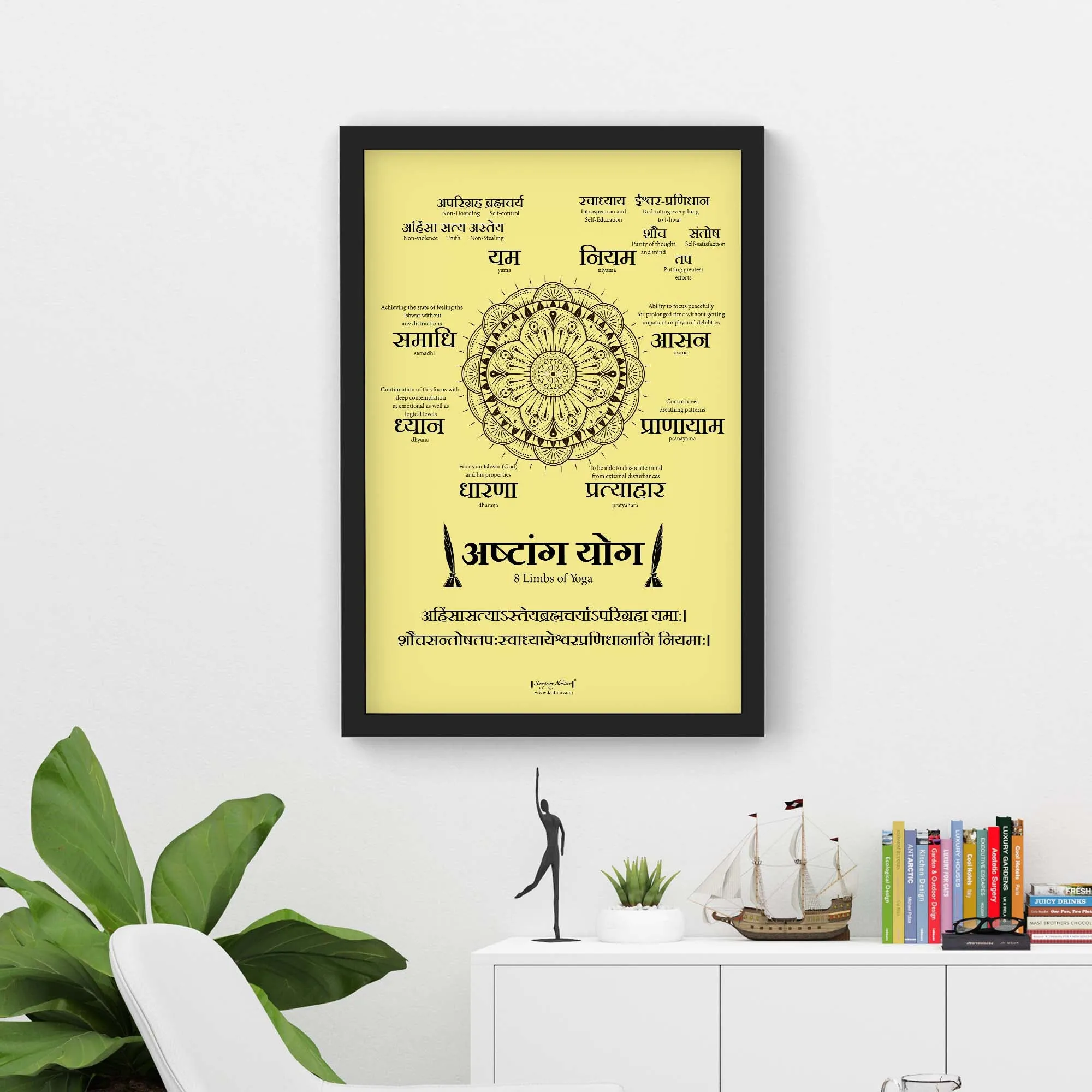 Ashtang Yog, 8 Limbs of Yoga Wall Art, Sanskrit Wall Art, Yoga Poster, Patanjali Yog, Yoga Studio Decor, Sanskrit Mantra, Sanskrit Poster