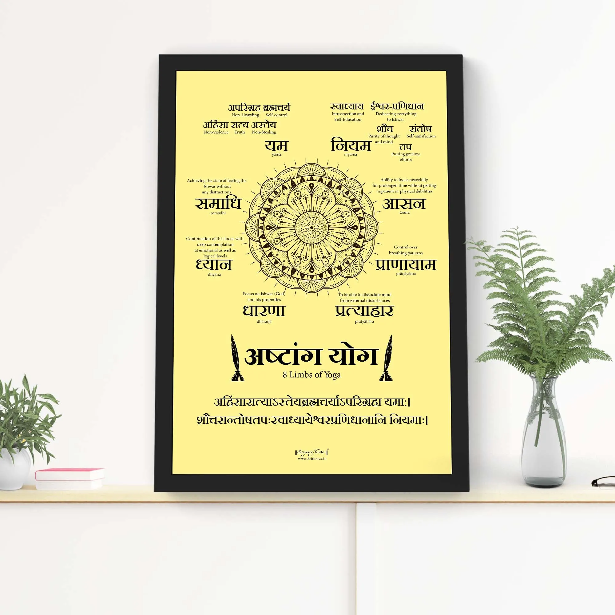 Ashtang Yog, 8 Limbs of Yoga Wall Art, Sanskrit Wall Art, Yoga Poster, Patanjali Yog, Yoga Studio Decor, Sanskrit Mantra, Sanskrit Poster