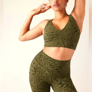 Athleta Transcend Plunge Bra/Nina Animal Olive