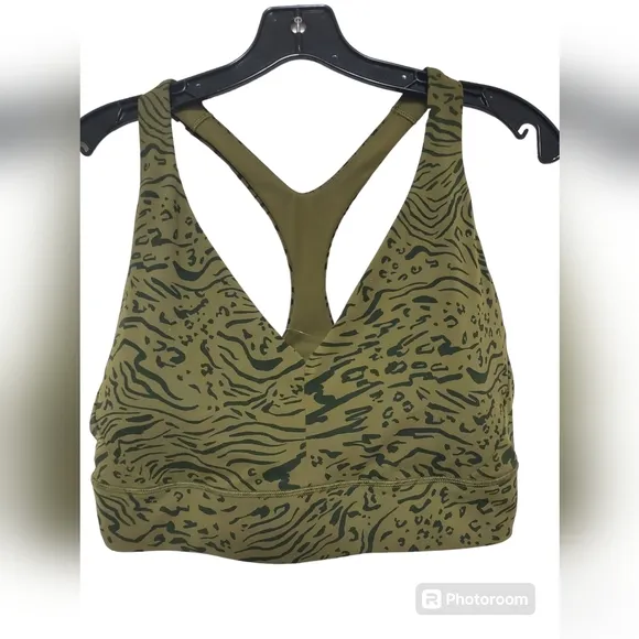 Athleta Transcend Plunge Bra/Nina Animal Olive
