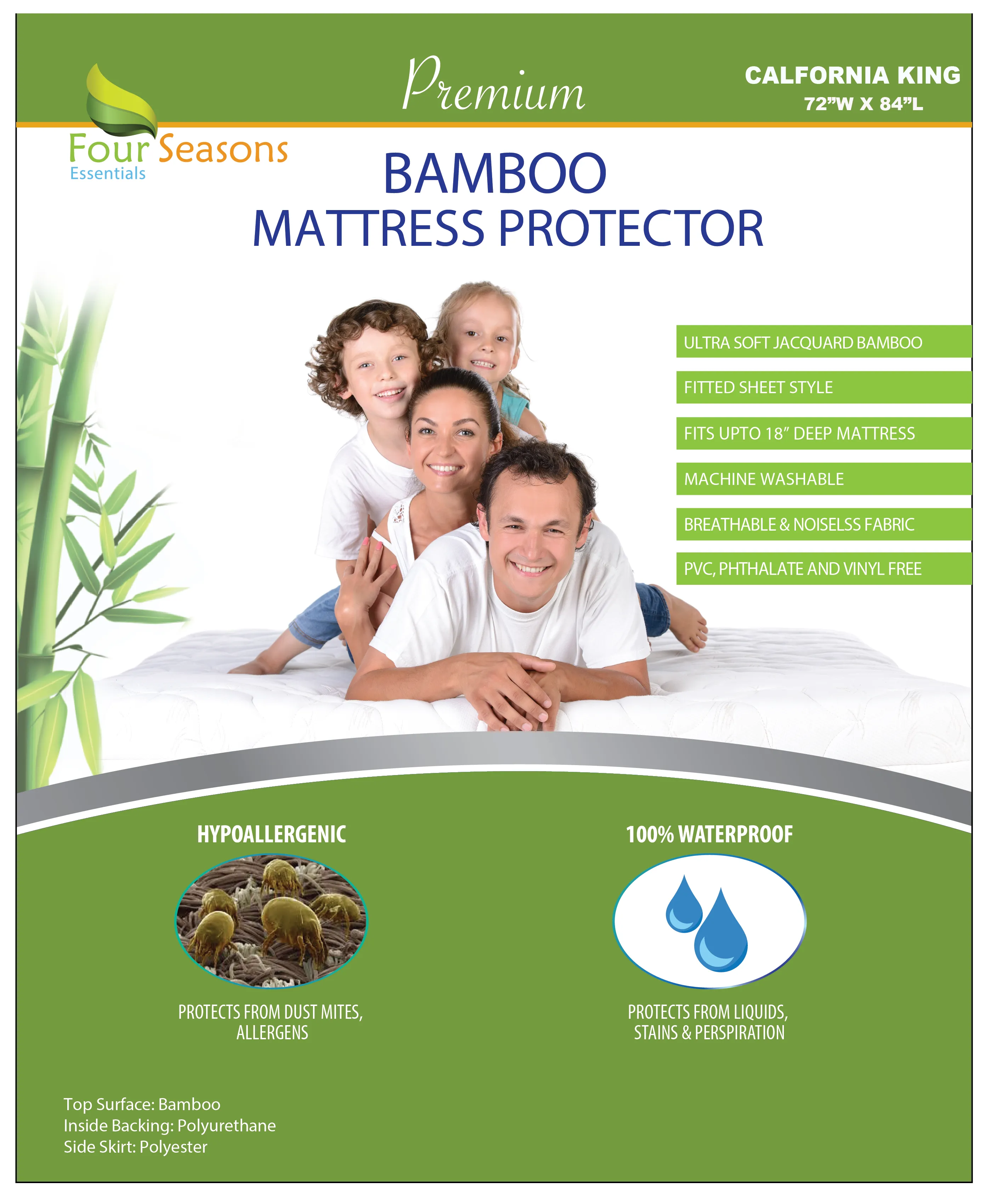 Bamboo Mattress Protector - Waterproof Fitted Sheet Mattress Cover