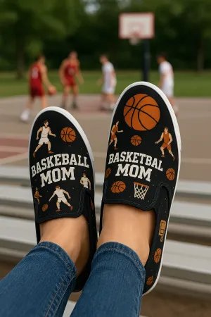 Basketball Themed Women's Canvas Slip On Shoes Customized With Basketball Images