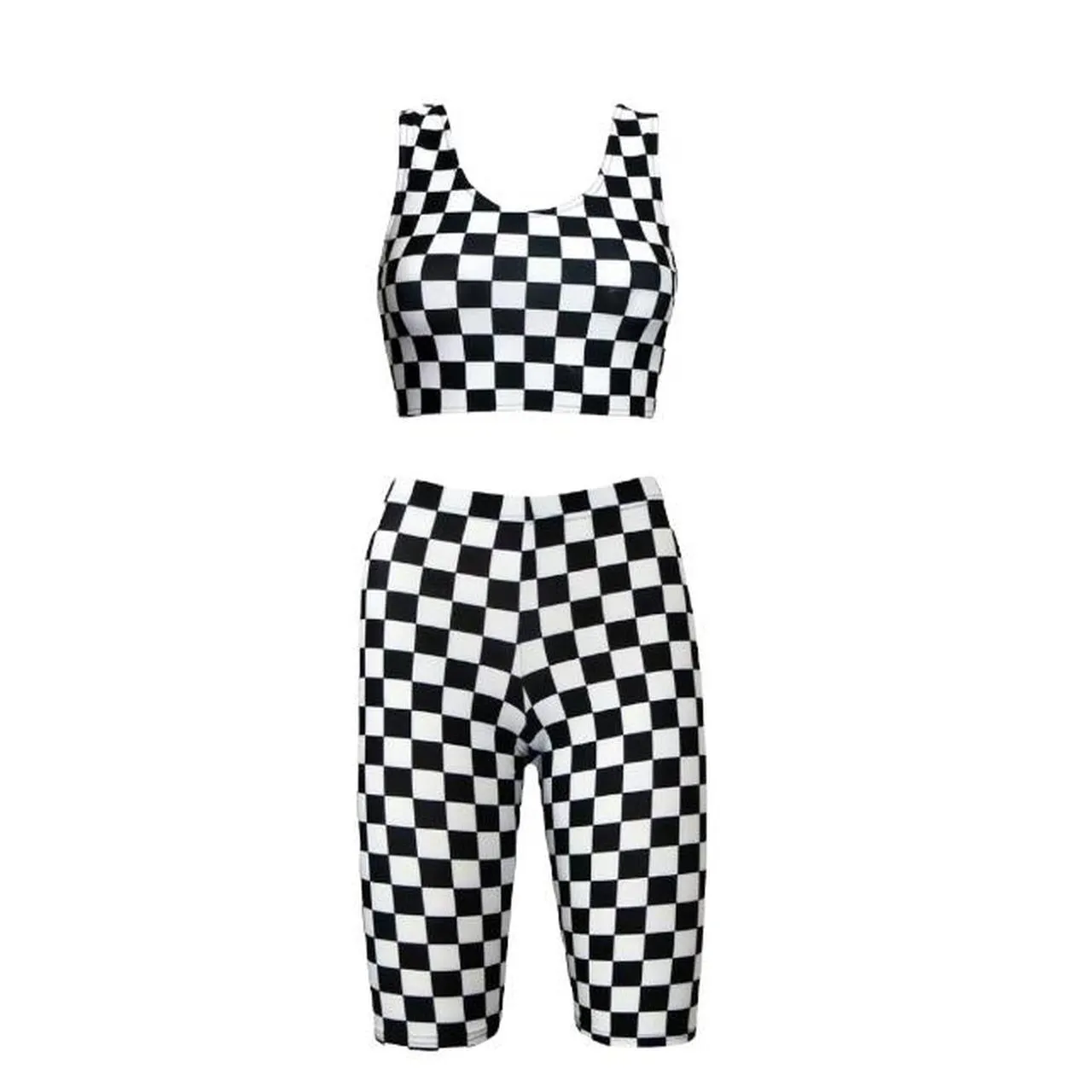 Black and White Checkerboard Shorts Crop top Co-Ord Festival Set