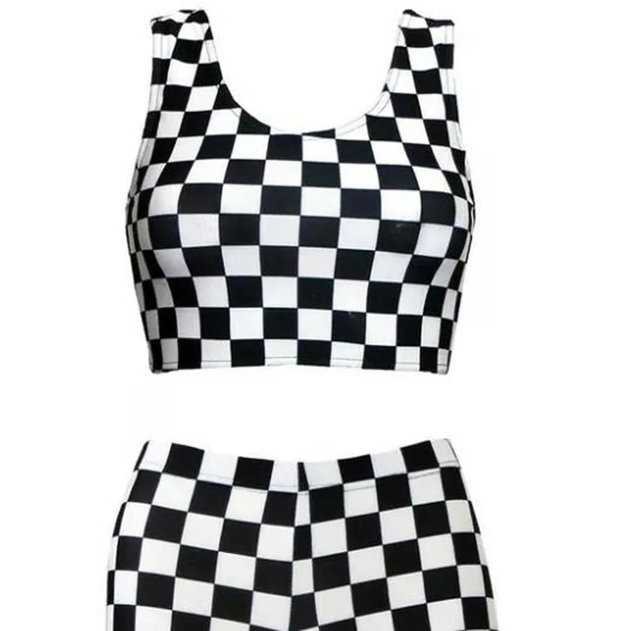 Black and White Checkerboard Shorts Crop top Co-Ord Festival Set