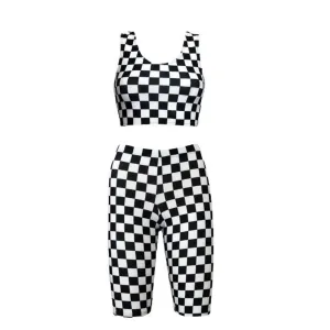Black and White Checkerboard Shorts Crop top Co-Ord Festival Set