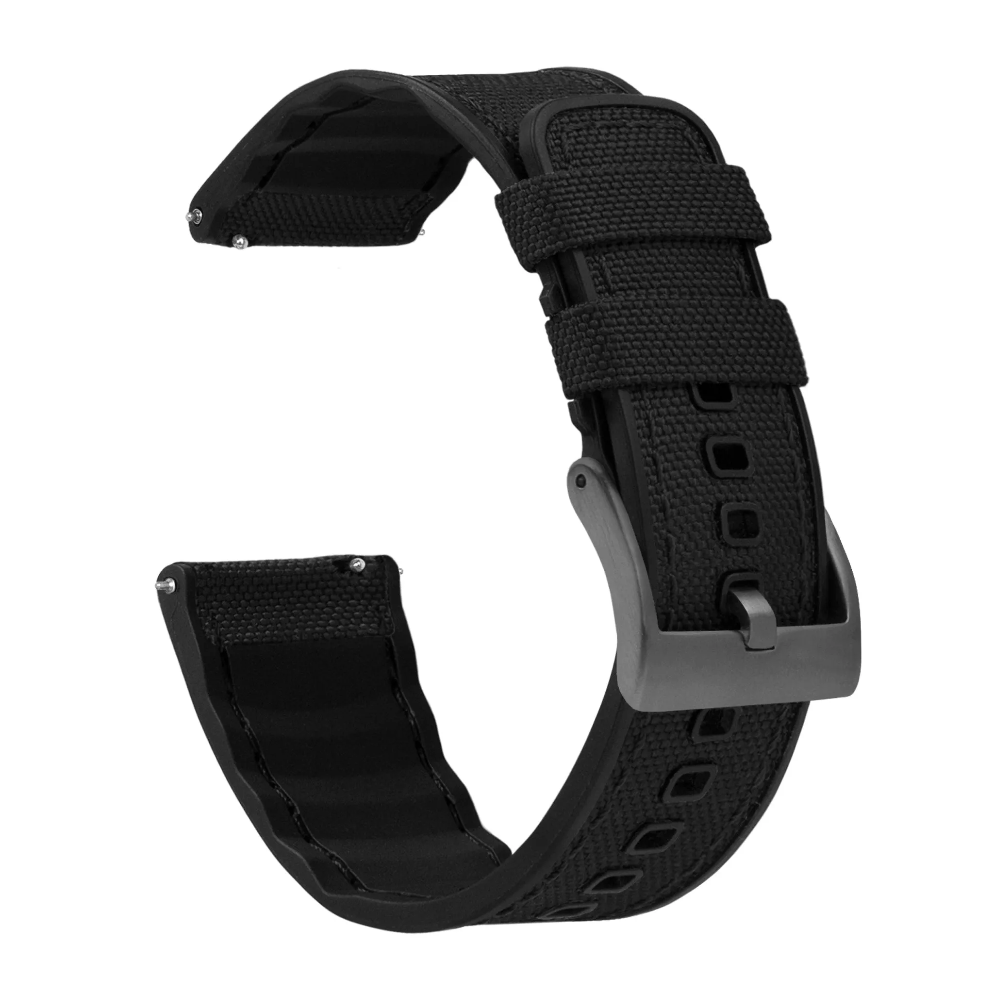 Black Cordura Fabric And Silicone Hybrid Watch Band