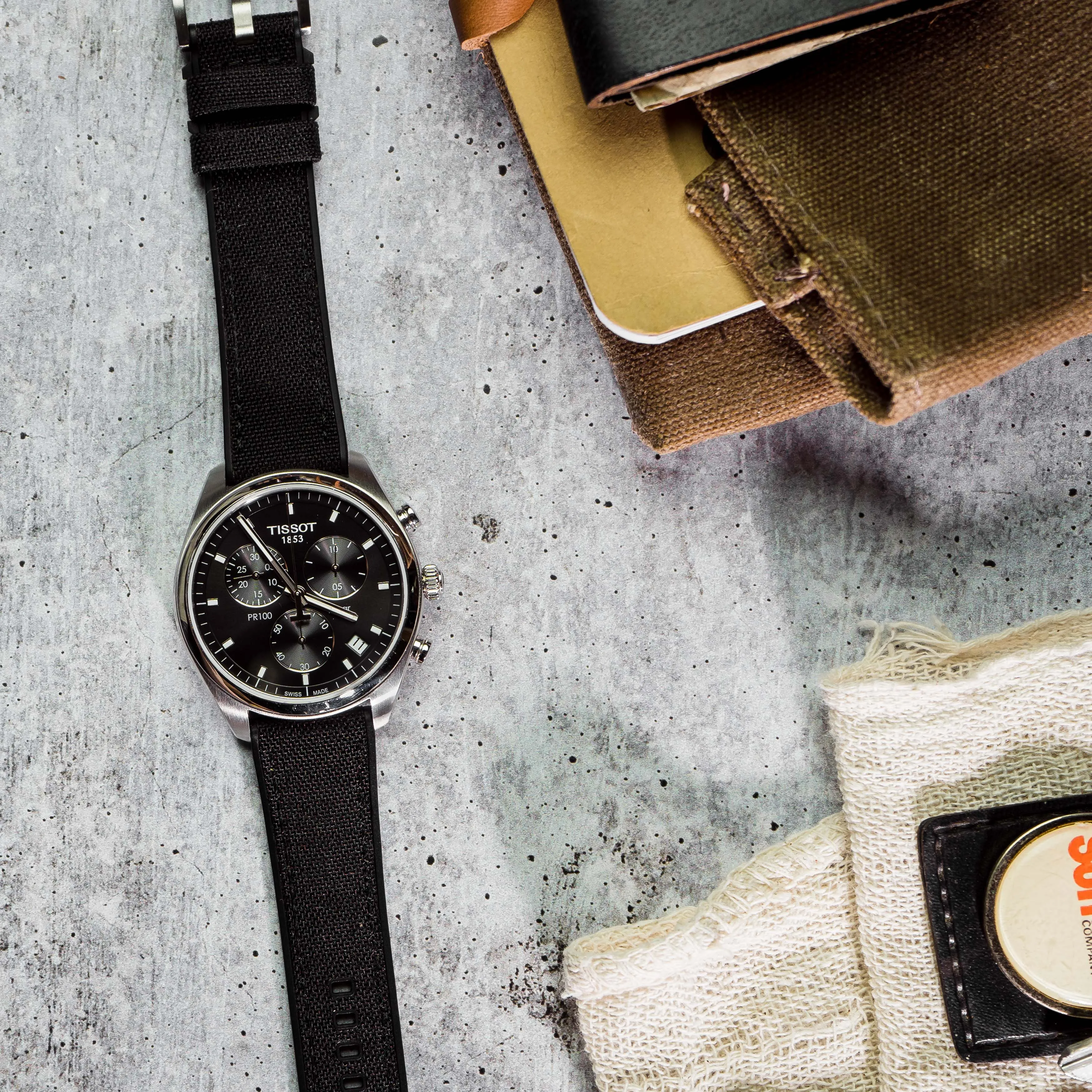 Black Cordura Fabric And Silicone Hybrid Watch Band