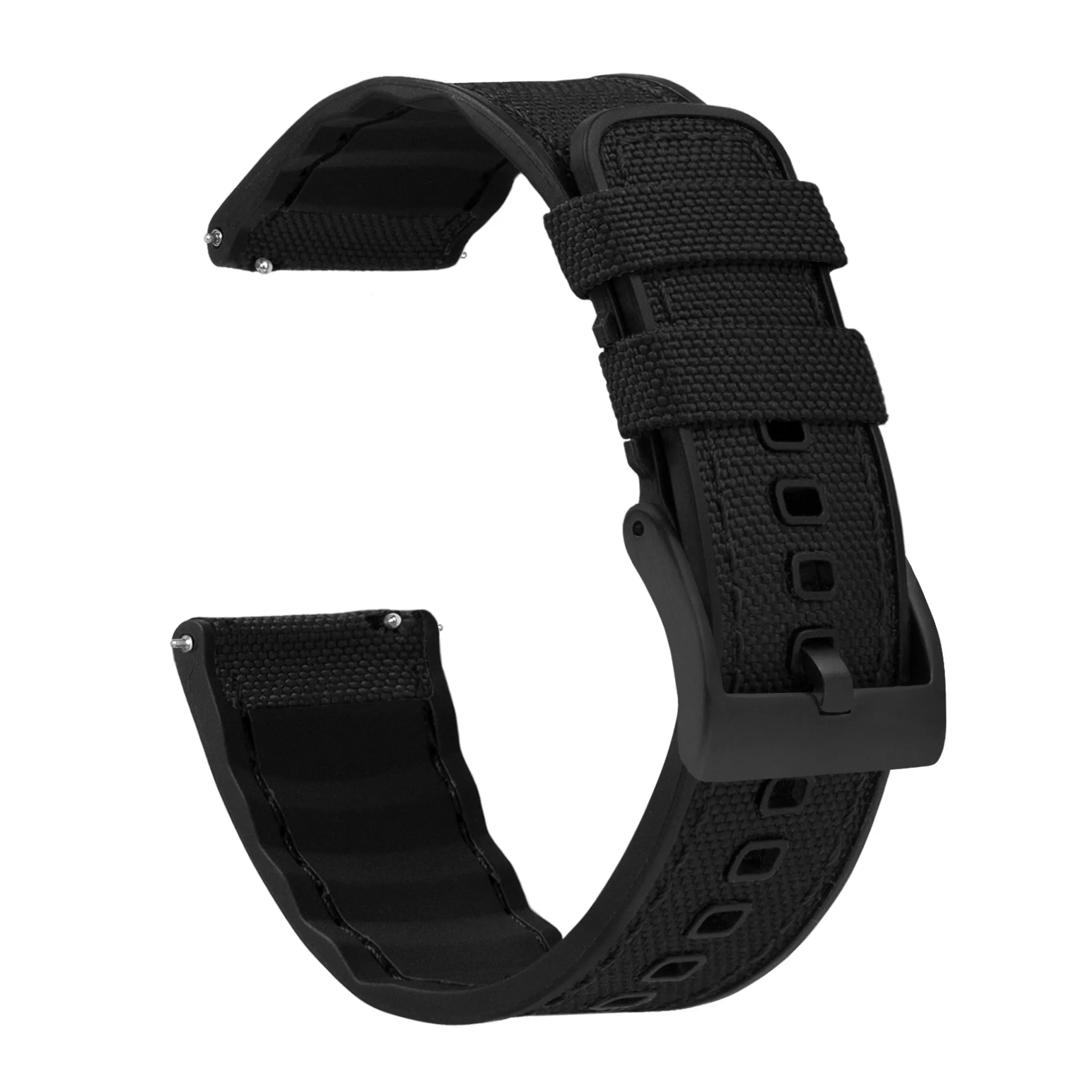Black Cordura Fabric And Silicone Hybrid Watch Band