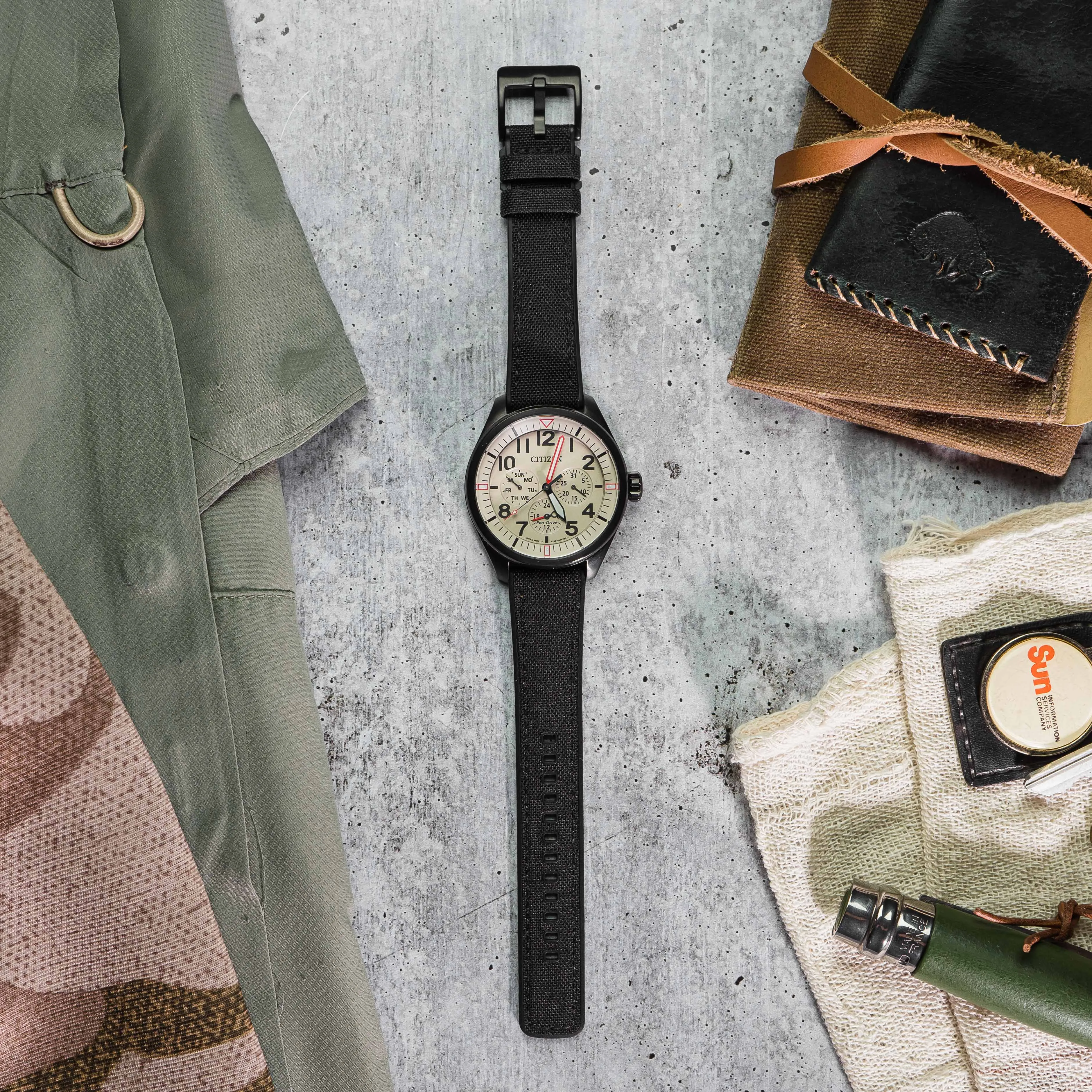 Black Cordura Fabric And Silicone Hybrid Watch Band