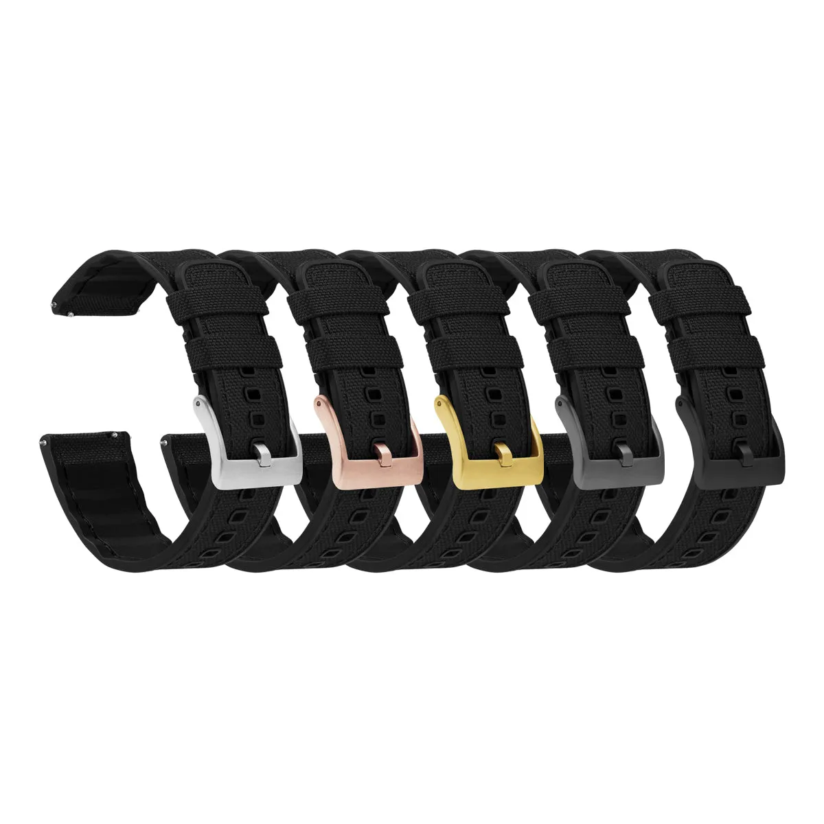 Black Cordura Fabric And Silicone Hybrid Watch Band