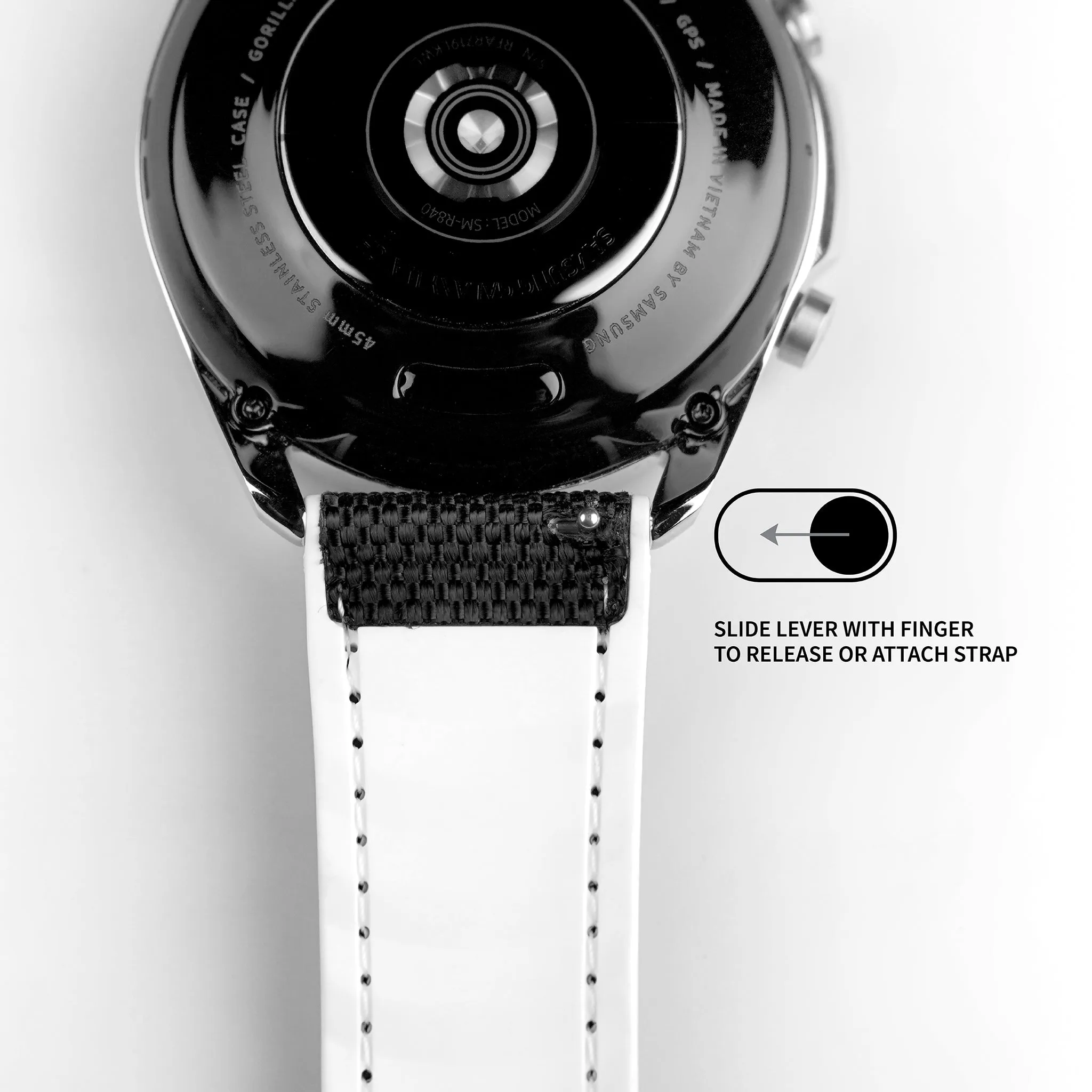 Black Cordura Fabric And White Silicone Hybrid Watch Band