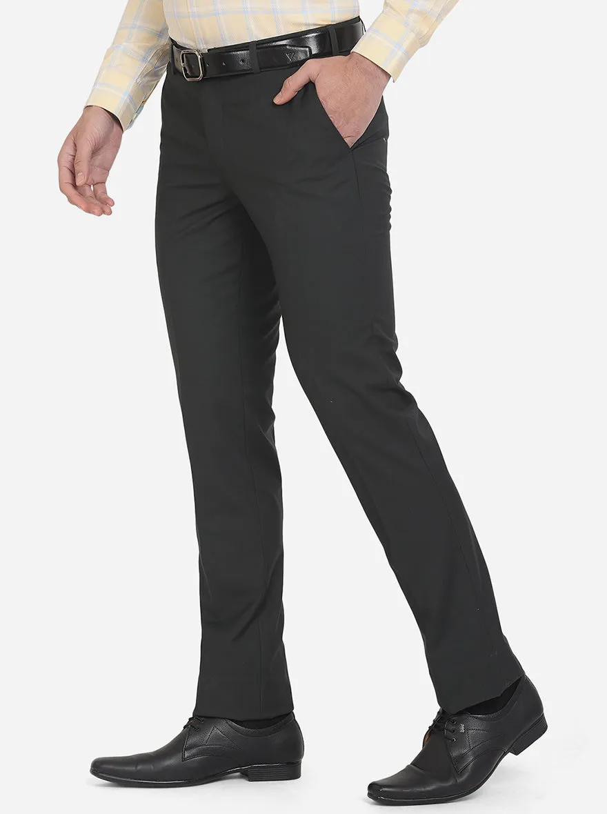 Black Solid Slim Fit Formal Trouser | Metal