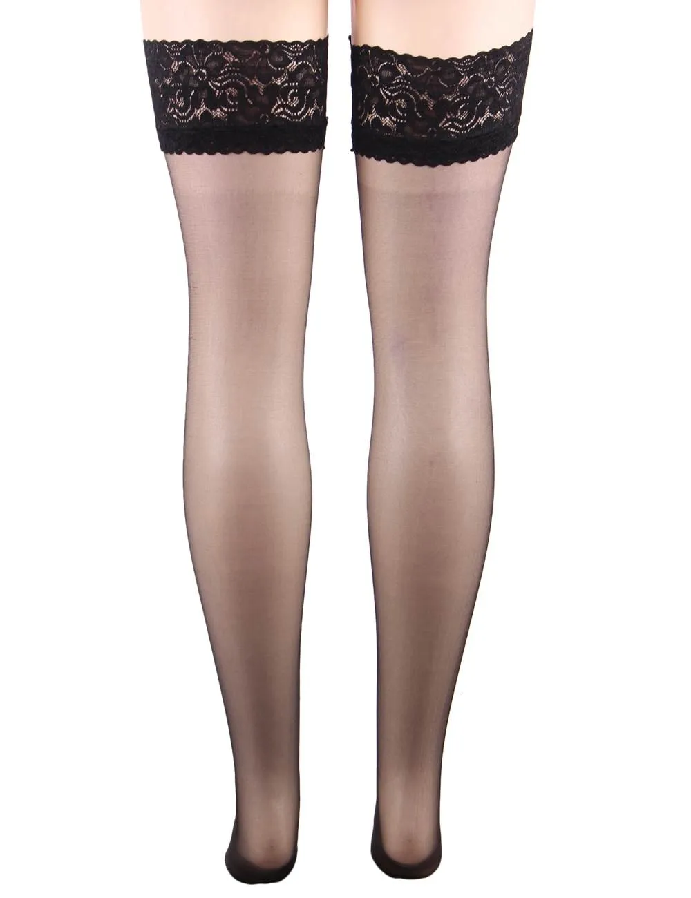 Black Thigh High Flower Lace Silicone non-slip Stocking