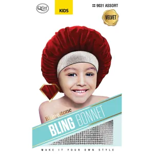 BLING VELVET KIDS BONNET - RHINESTONE [ASSORT-12 PIECES SET]