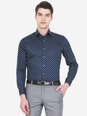 Blue & White Printed Slim Fit Formal Shirt | Metal