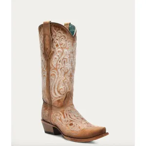 Blue Luminescent Crackled Straw Snip Toe Cowboy Boot C4144