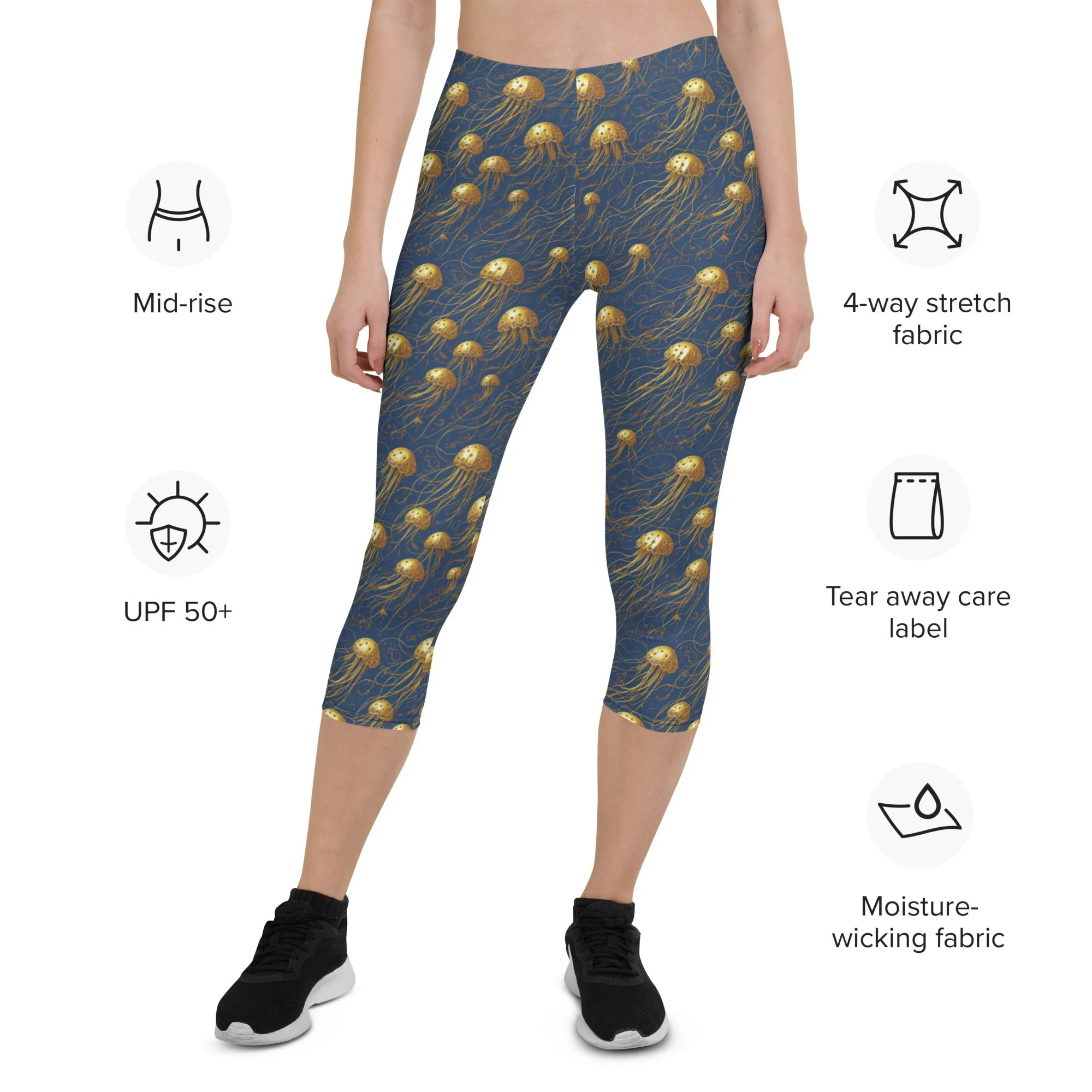 Capri Leggings - Blue and Gold Jellyfishes