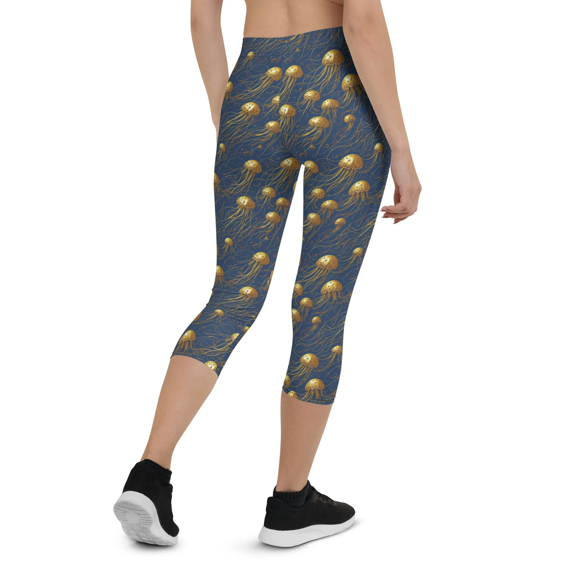 Capri Leggings - Blue and Gold Jellyfishes