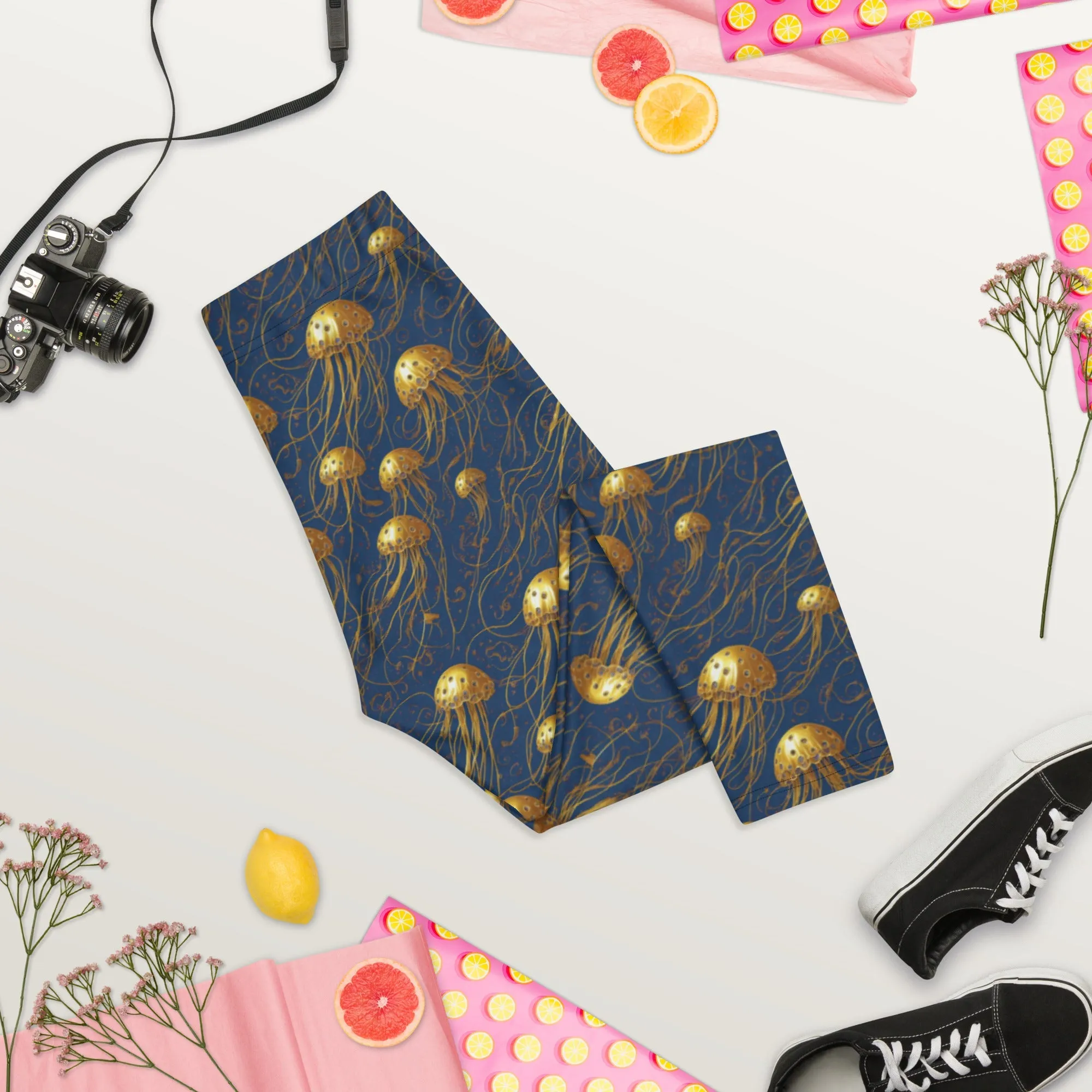 Capri Leggings - Blue and Gold Jellyfishes