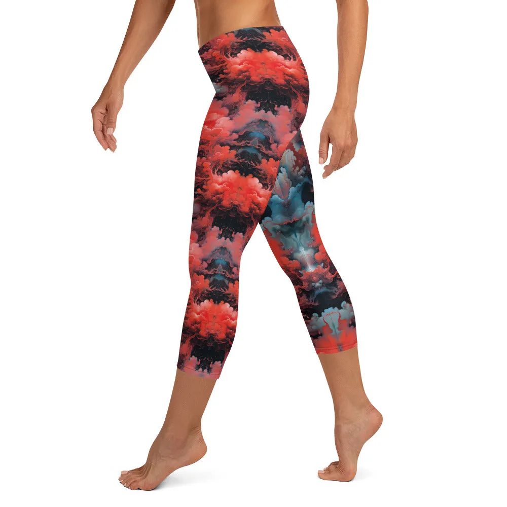 Capri Leggings - Ethereal Crimson Flow - Dark