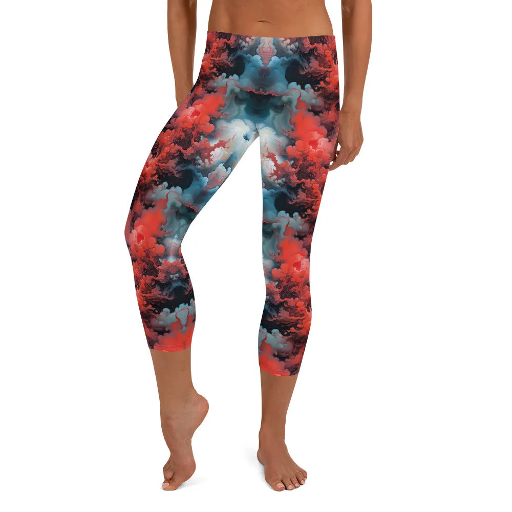 Capri Leggings - Ethereal Crimson Flow - Dark