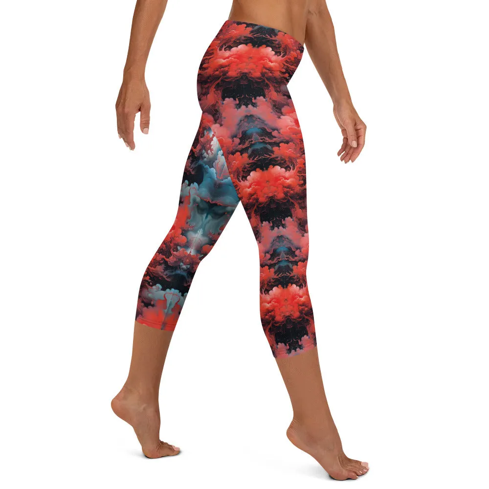 Capri Leggings - Ethereal Crimson Flow - Dark