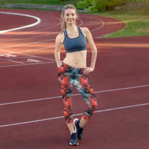 Capri Leggings - Ethereal Crimson Flow - Dark