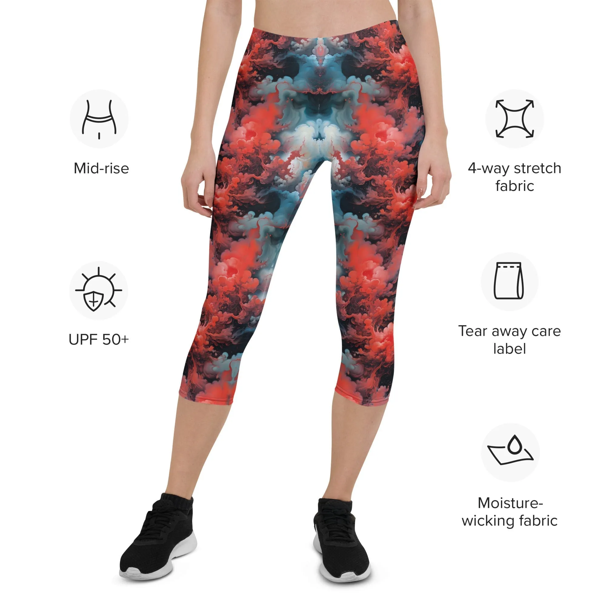 Capri Leggings - Ethereal Crimson Flow - Dark