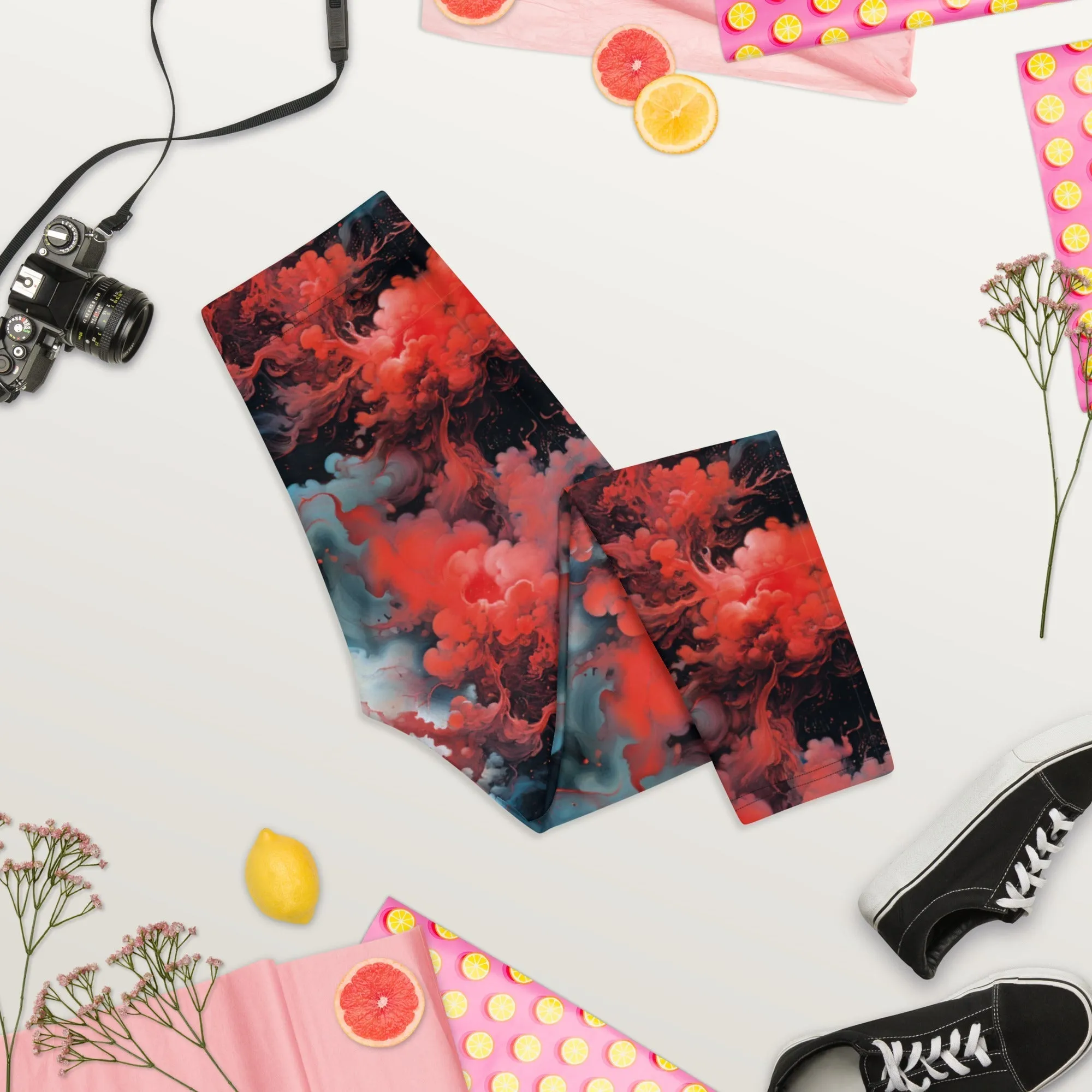 Capri Leggings - Ethereal Crimson Flow - Dark
