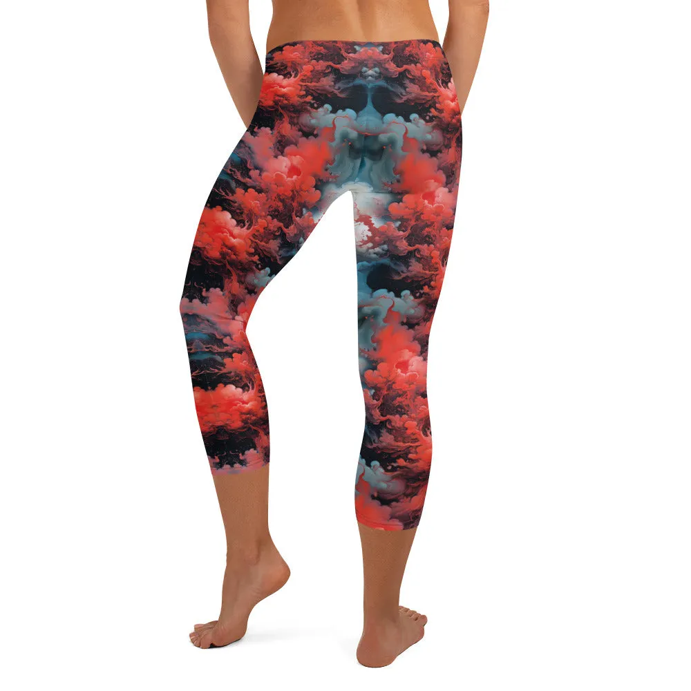Capri Leggings - Ethereal Crimson Flow - Dark