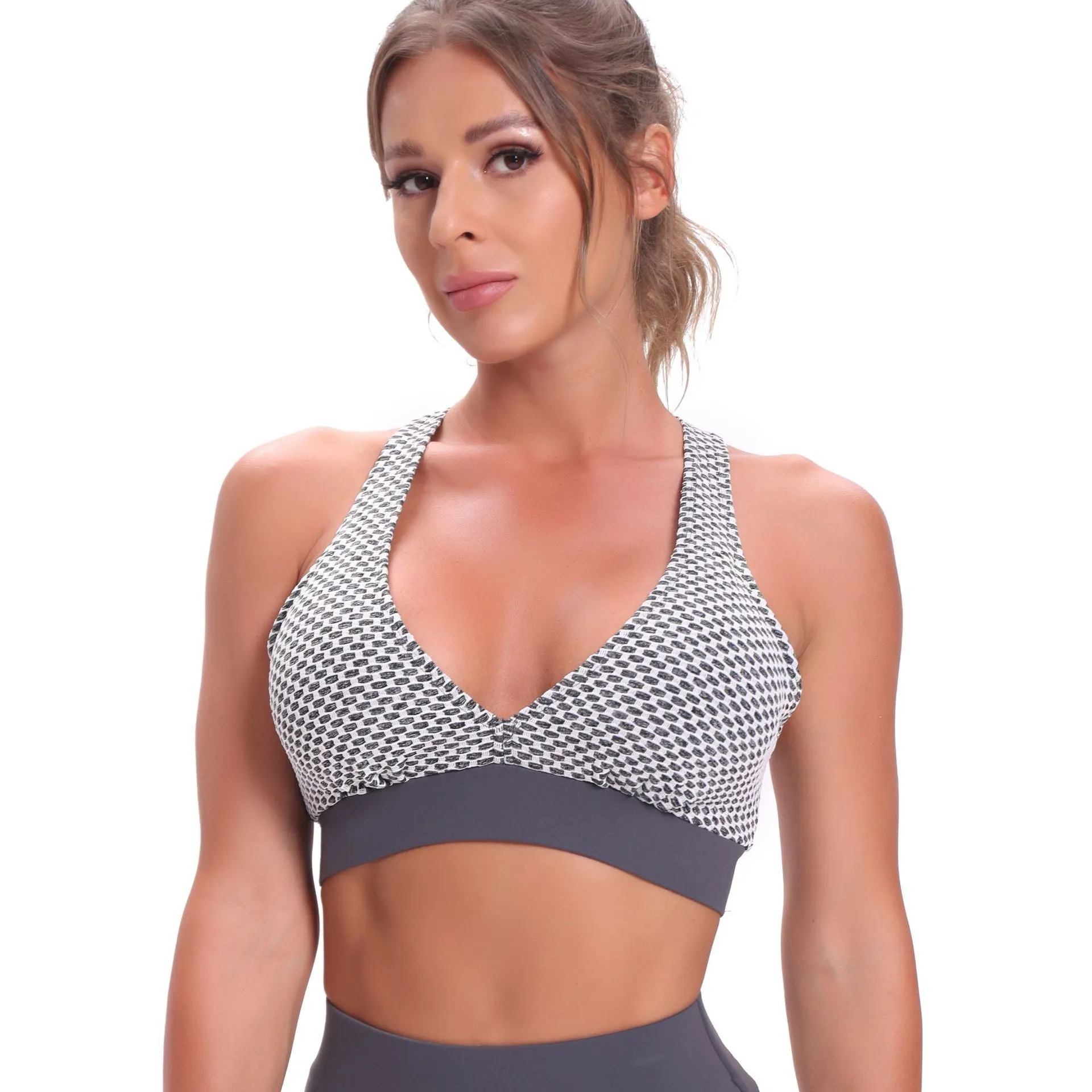 Casual Fitness Thick Jacquard Honeycomb Bubble Sexy Beauty Back Sports Bra trendy