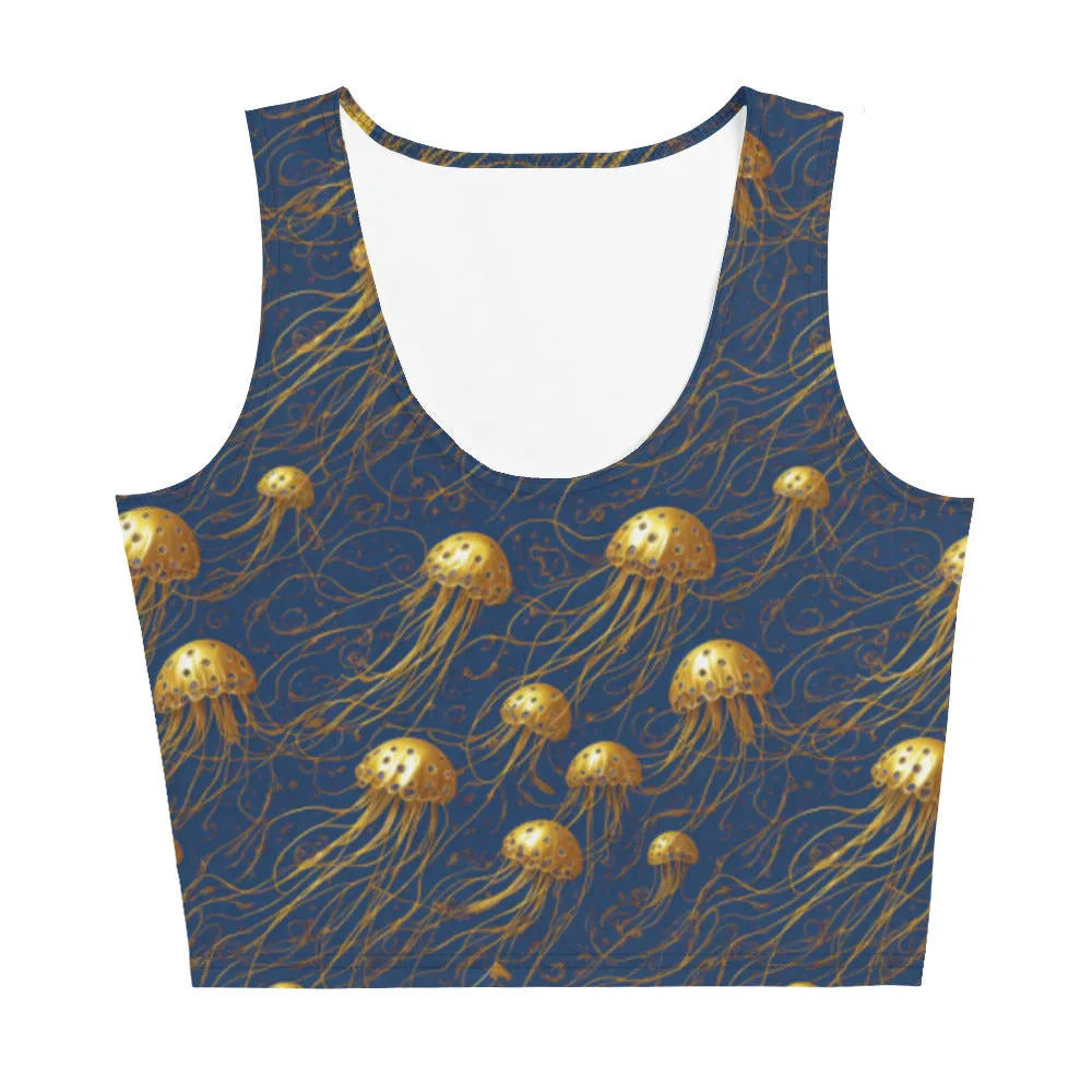 Crop Top - Blue and Gold Jellyfishes