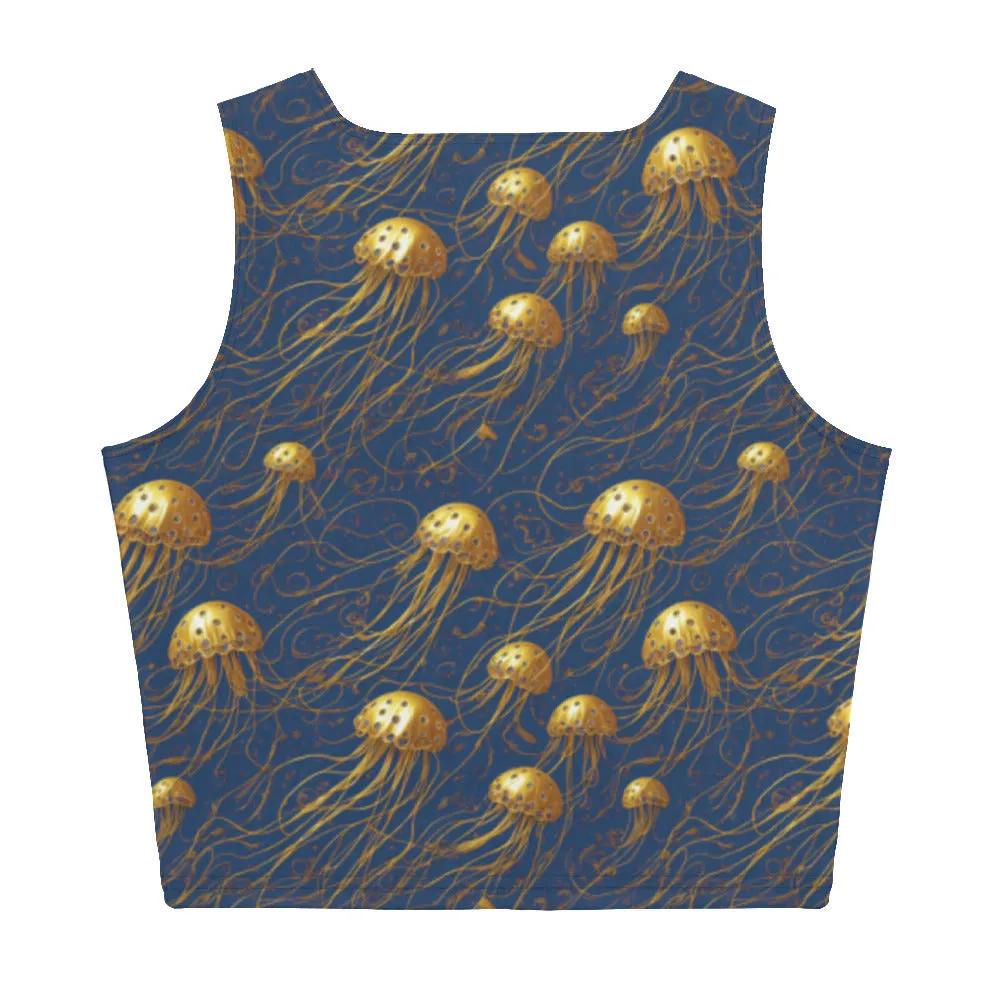 Crop Top - Blue and Gold Jellyfishes