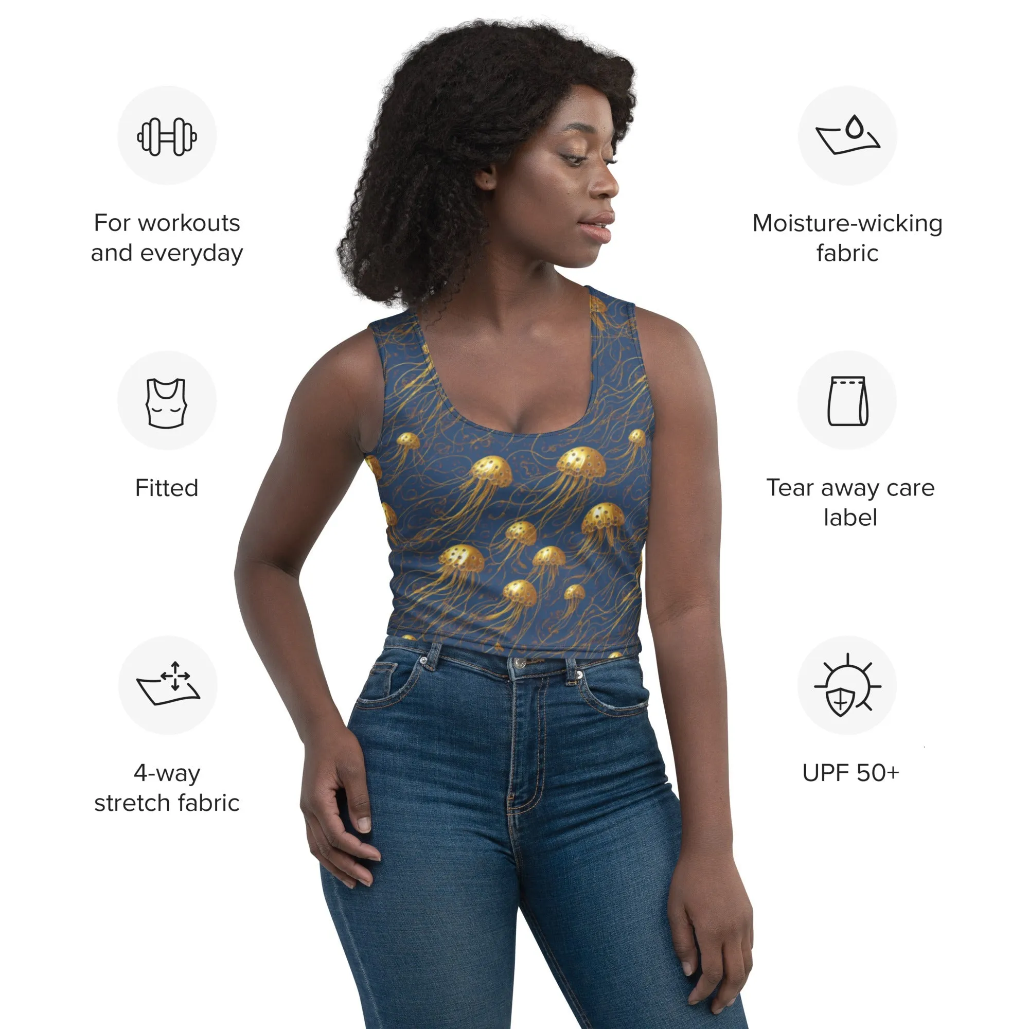 Crop Top - Blue and Gold Jellyfishes