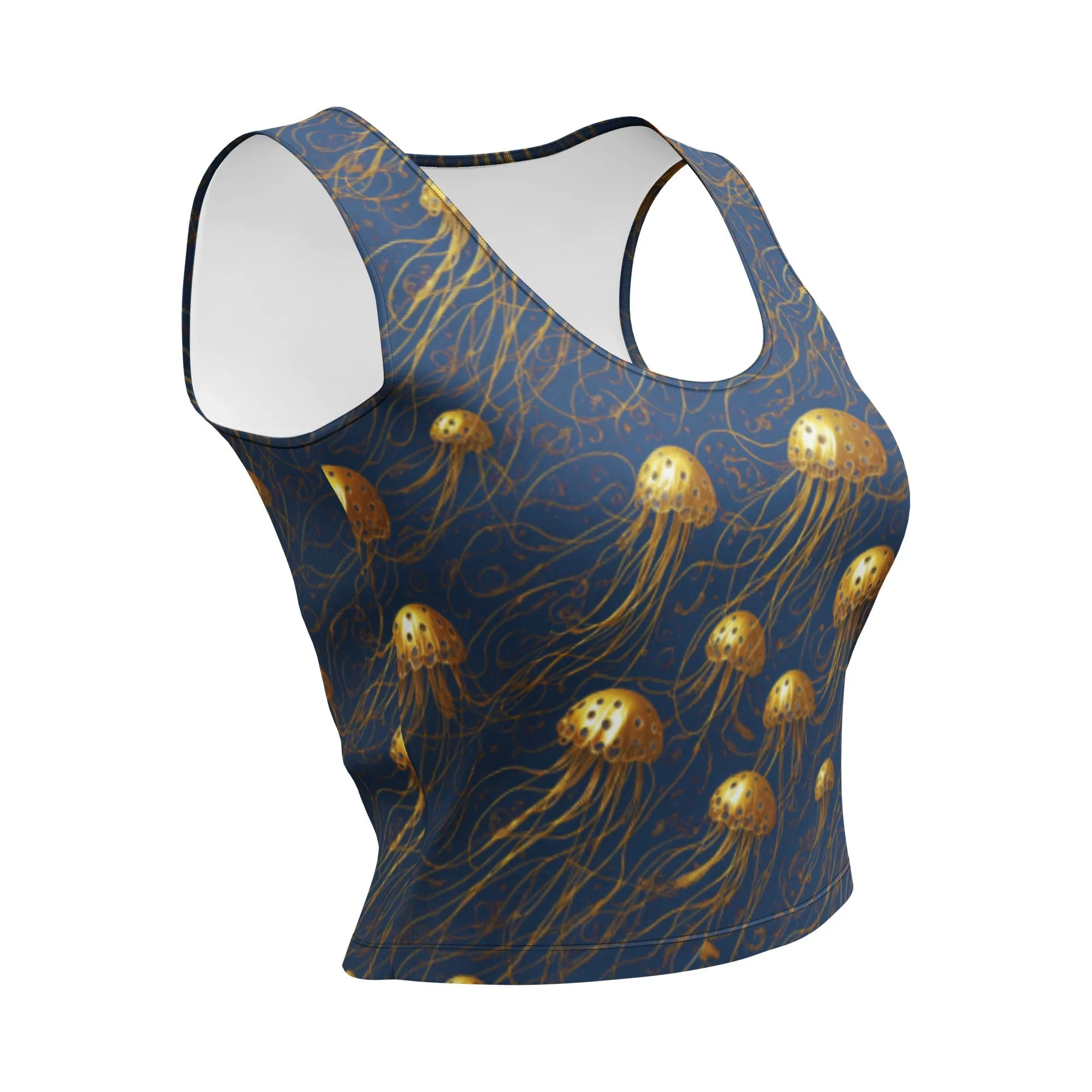 Crop Top - Blue and Gold Jellyfishes