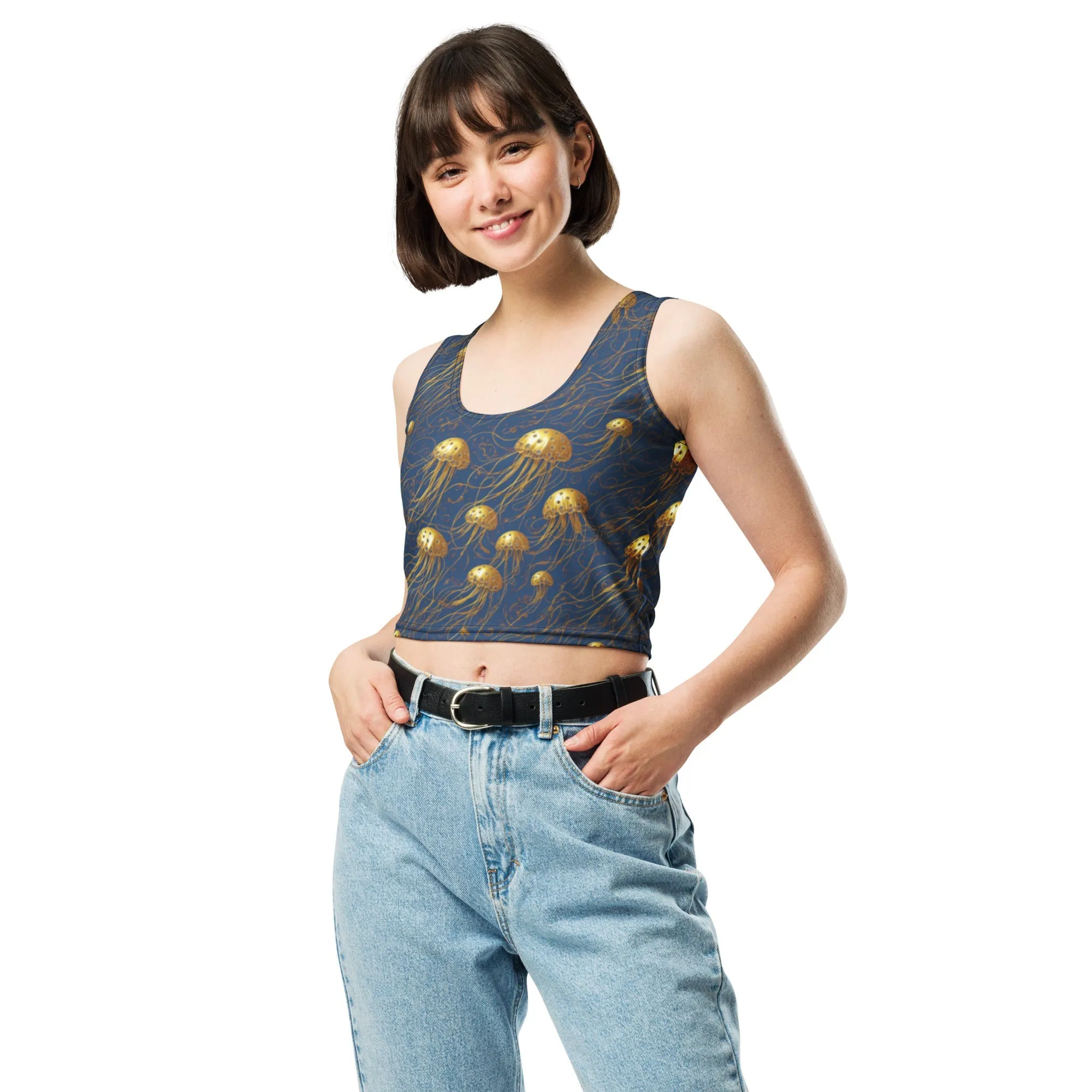 Crop Top - Blue and Gold Jellyfishes
