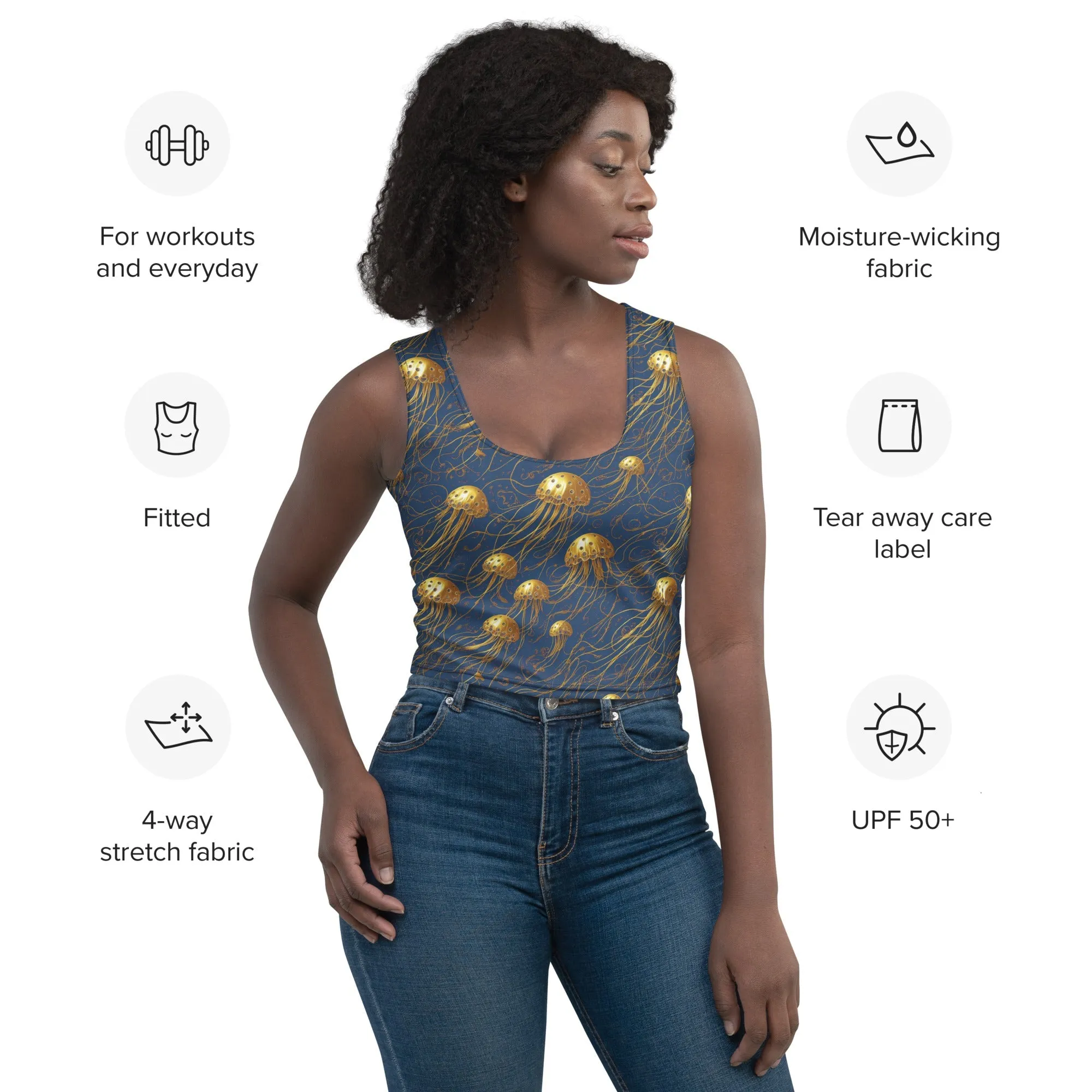 Crop Top - Blue and Gold Jellyfishes