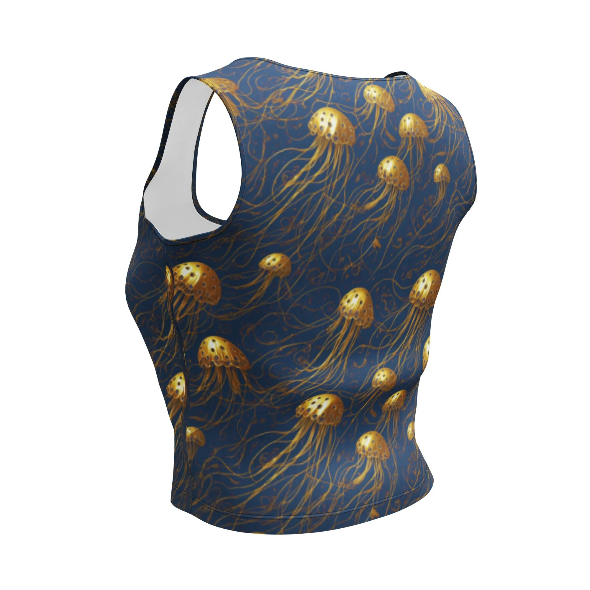 Crop Top - Blue and Gold Jellyfishes