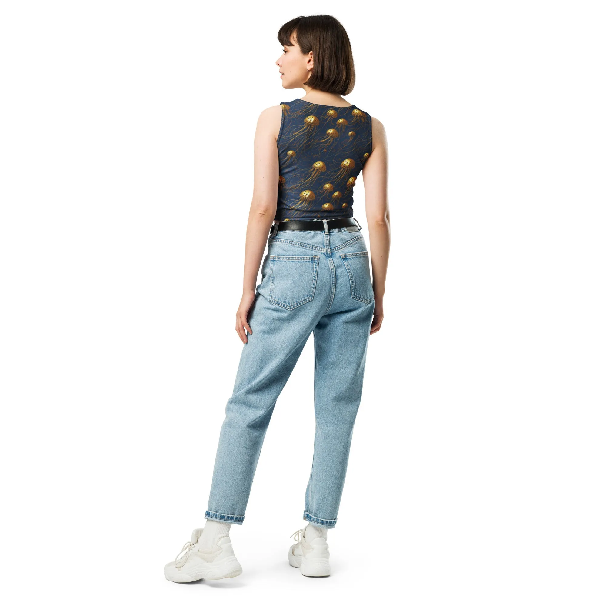 Crop Top - Blue and Gold Jellyfishes