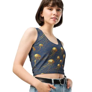 Crop Top - Blue and Gold Jellyfishes